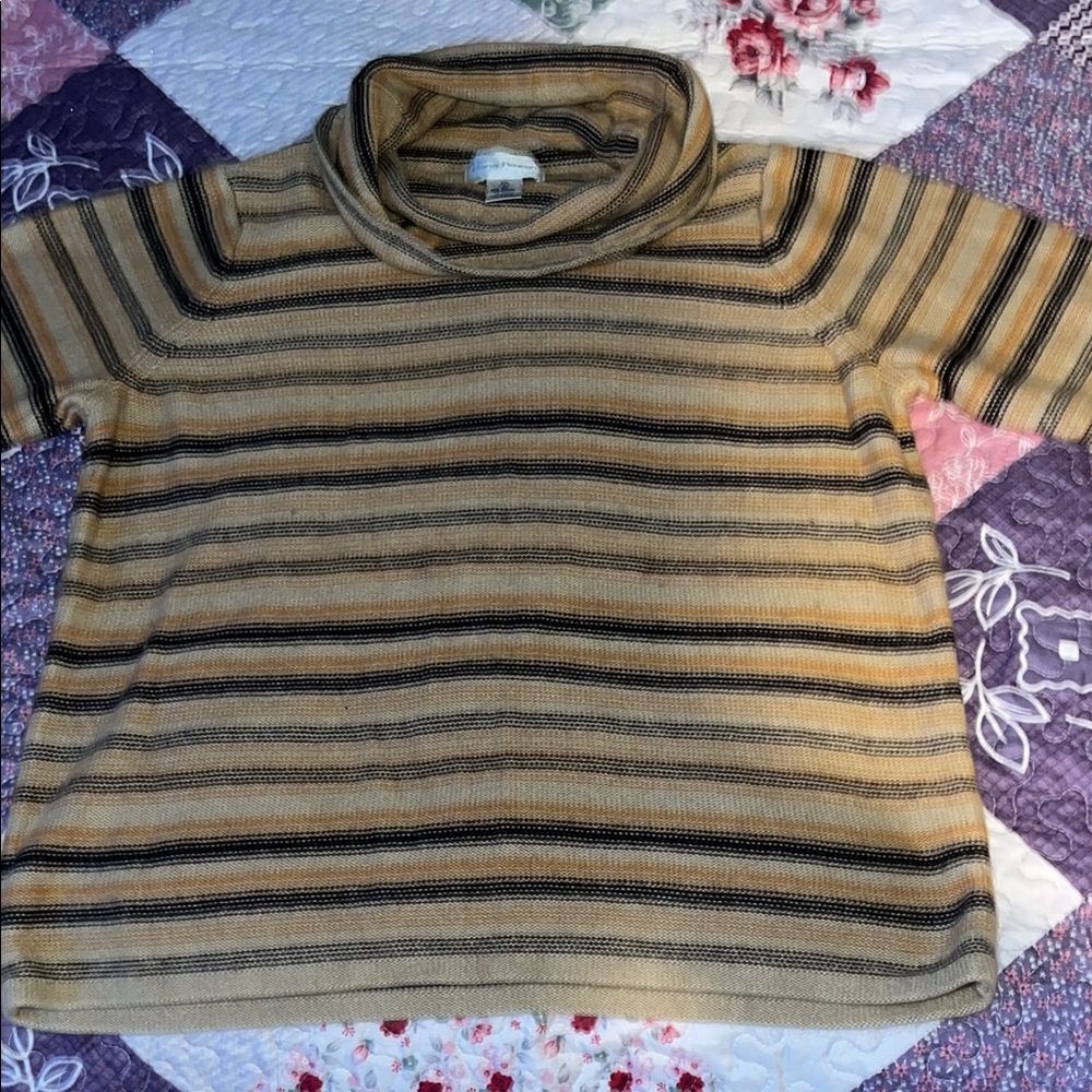 Striped Tan and Black Turtleneck Top